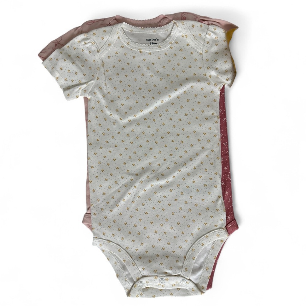 Carter's Pink and Yellow 5 Piece Bodysuits Soft Cotton Onesies Size 24 mo. NWT - Picture 4 of 6